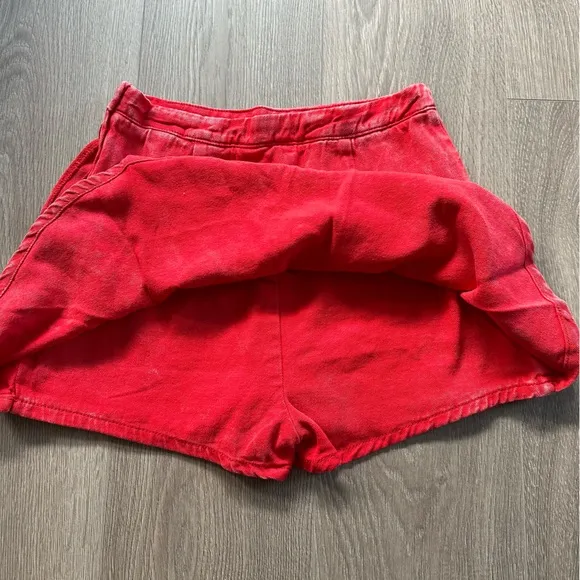 🆕 High Waisted Red Denim Mineral Wash Wrap Front Skirt with Hidden Shorts