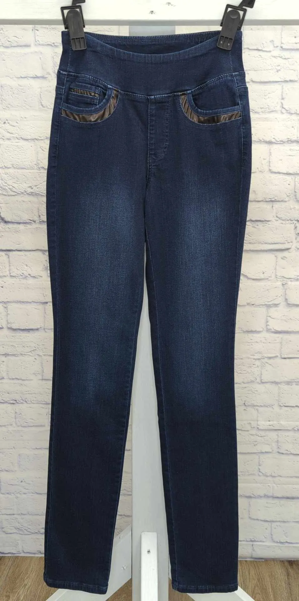 0 (XXSMALL) TALL DK INDIGO A624941 Belle by Kim Gravel TripleLuxe Tall Faux Leather Trim Jean