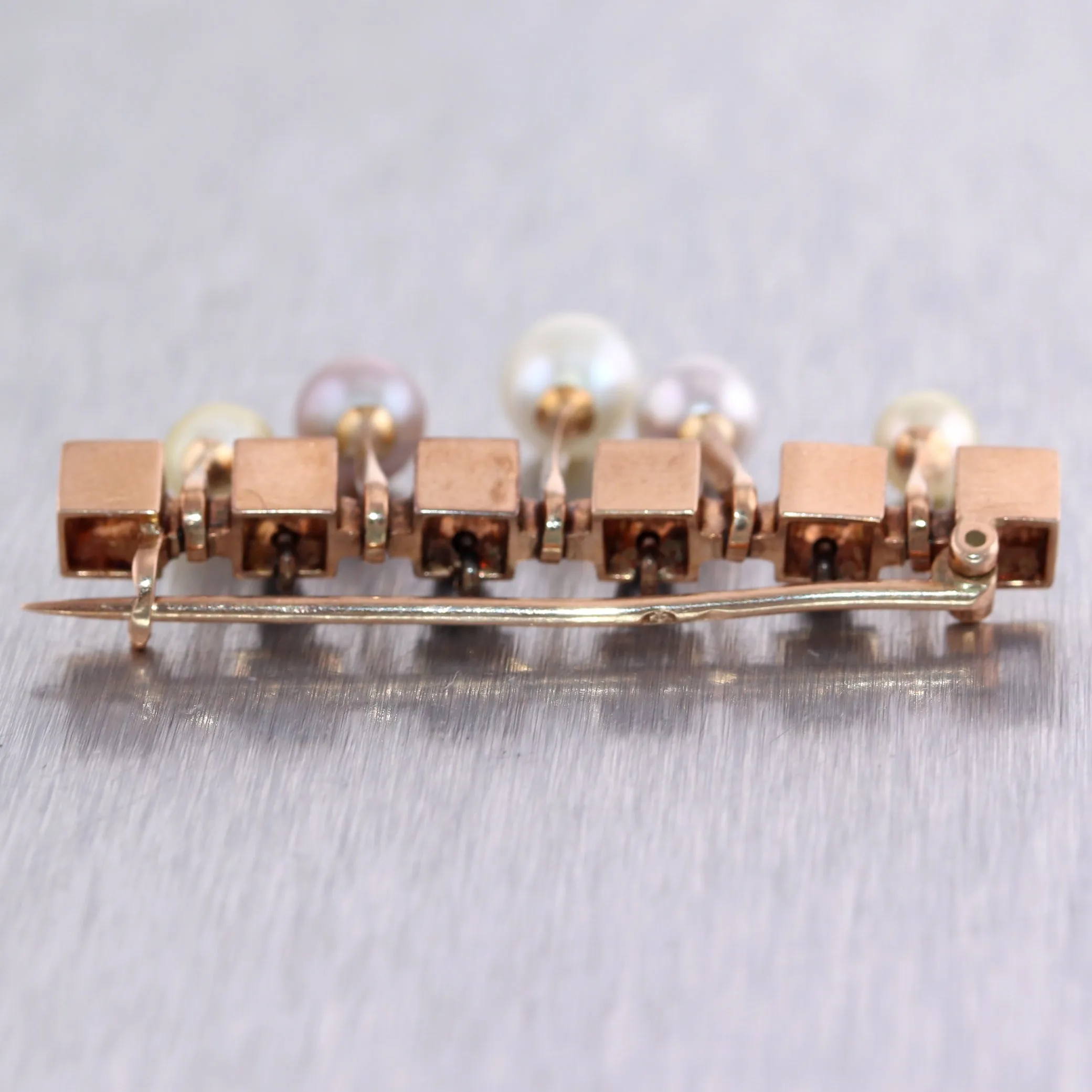 1880's Antique Russian Tsar Era 56 Gold 1.75ctw Diamond & Pearl Pin Brooch