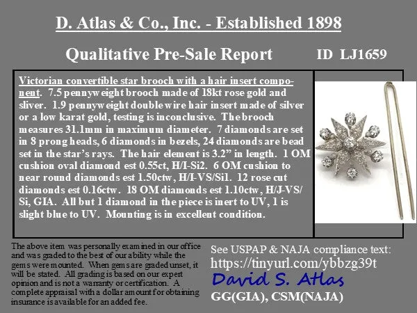 3.31ctw Victorian Convertible Hair Pin / Brooch