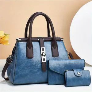 3pcs Womens Handbag Collection Top Handle Satchel Tote & Crossbody Bag
