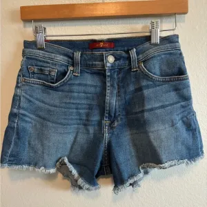 7 For All Mankind Blue Raw Hem Denim Shorts Women’s 28