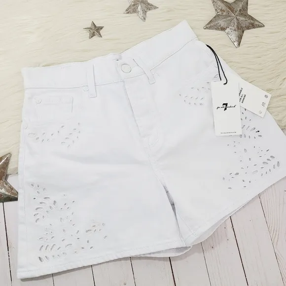 7FAM Emea Billie Eyelet Denim Shorts White Jeams Lace Size 26 NEW NWT