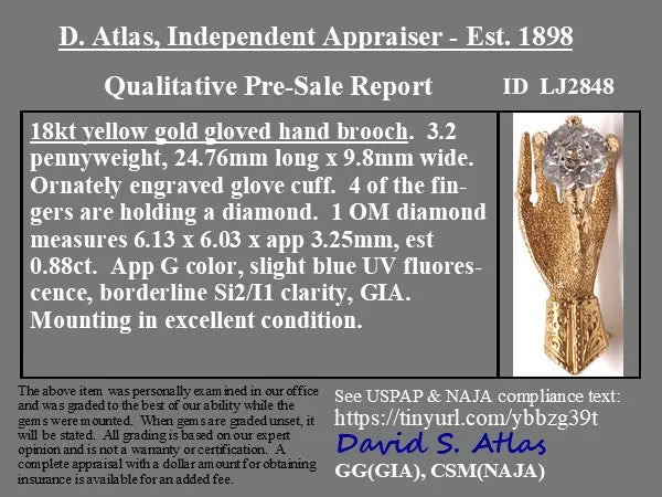 .88ct Antique Diamond Hand Brooch