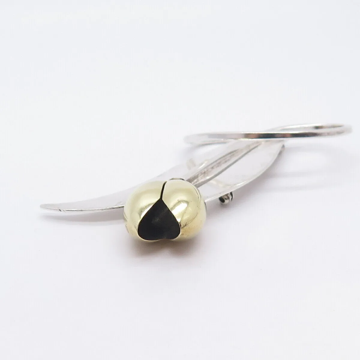 925 Sterling Silver 2-Tone Vintage Mexico Floral Tulip Pin Brooch