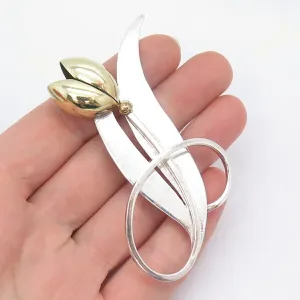 925 Sterling Silver 2-Tone Vintage Mexico Floral Tulip Pin Brooch