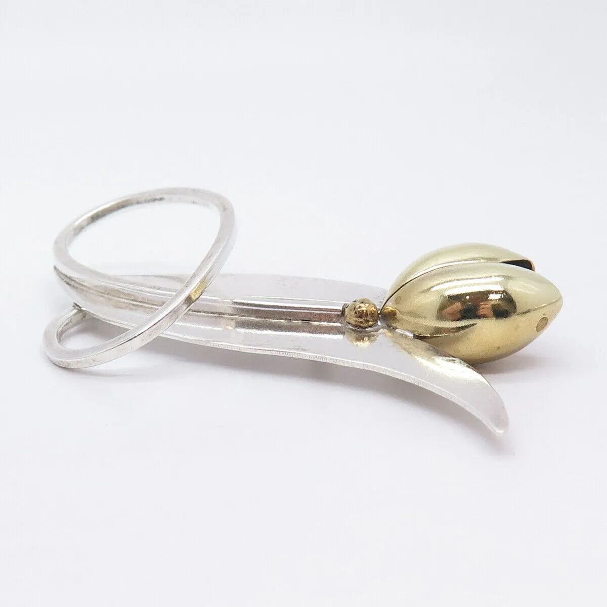 925 Sterling Silver 2-Tone Vintage Mexico Floral Tulip Pin Brooch