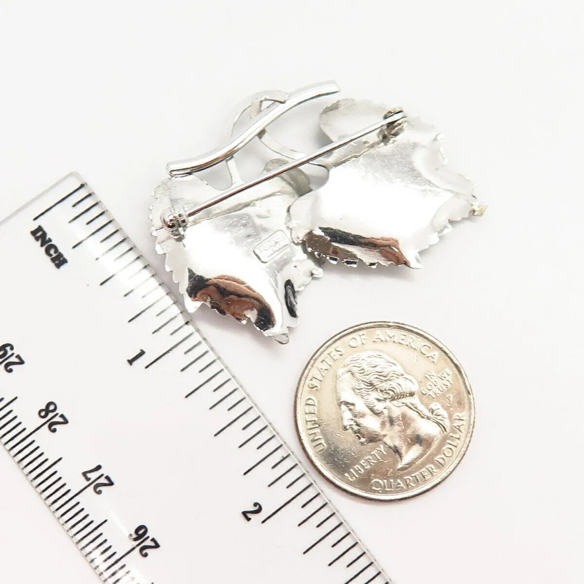 925 Sterling Silver Vintage Carl Art Real Pearl Leaf Design Pin Brooch