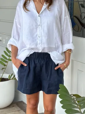 abbey short - navy linen