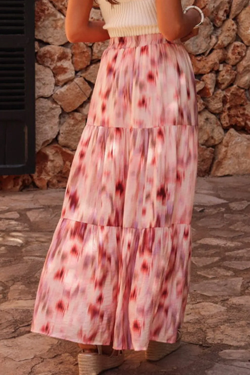 Abstract Watercolor Tie Dye Tiered Maxi