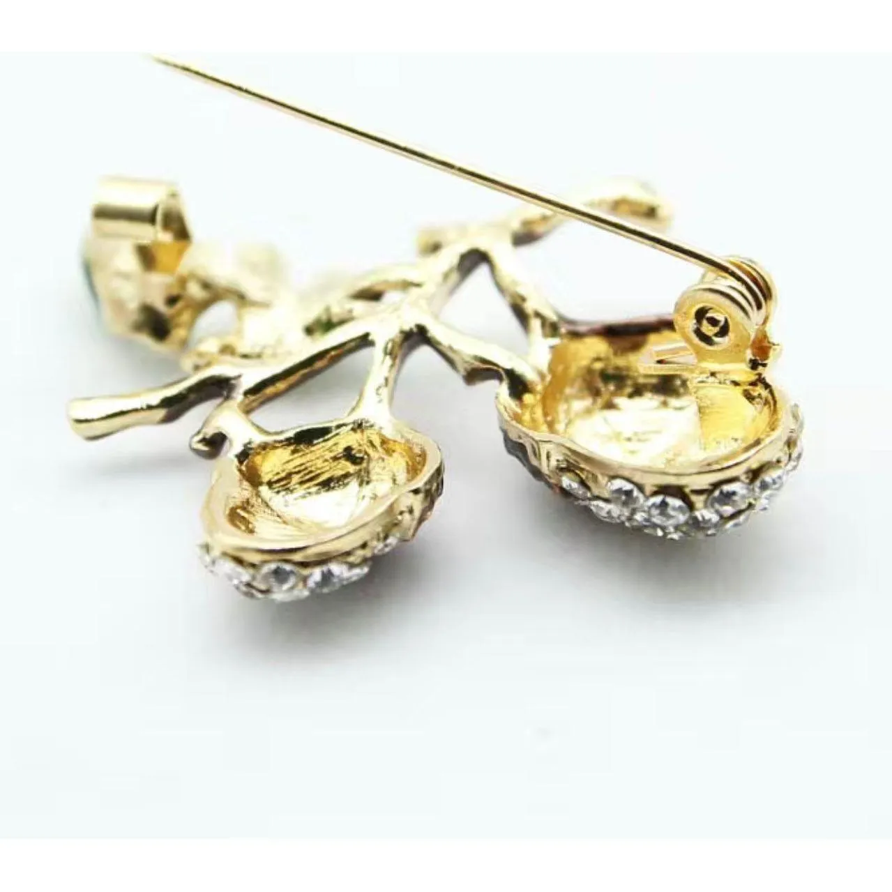 Acorn Branch Jewelled & Enamel Brooch