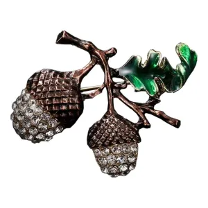 Acorn Branch Jewelled & Enamel Brooch