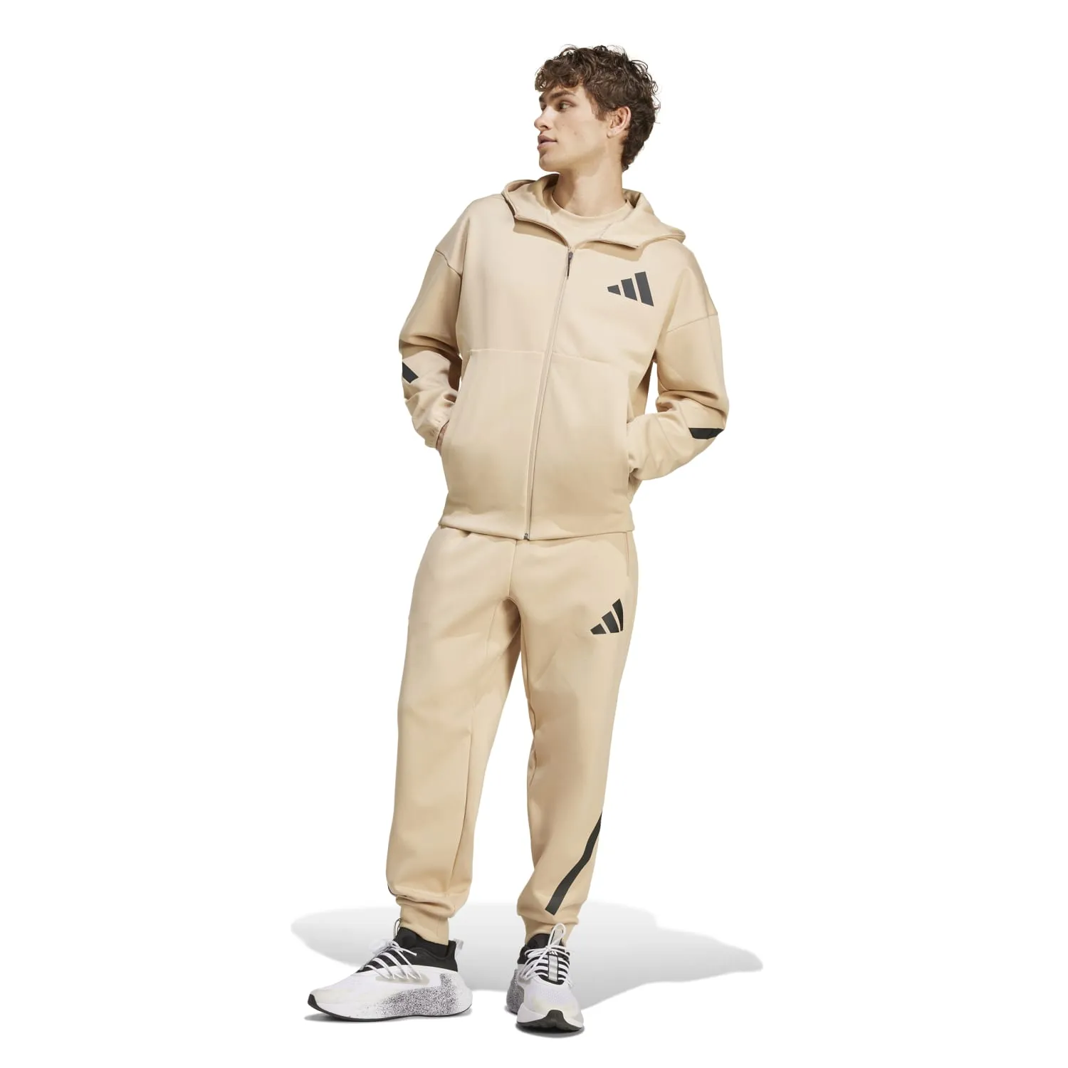 Adidas Men Z.N.E. Full Zip Hooded Track Jacket Beige JF2445