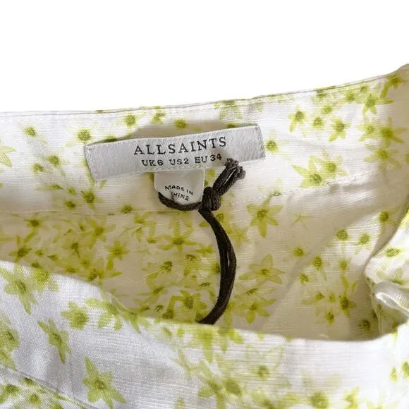 AllSaints Mini Skort Frida Amanzi Lime Green Ditsy Floral Size 2 NWT MSRP $169