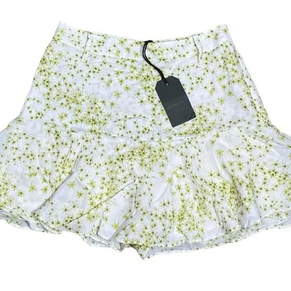 AllSaints Mini Skort Frida Amanzi Lime Green Ditsy Floral Size 2 NWT MSRP $169