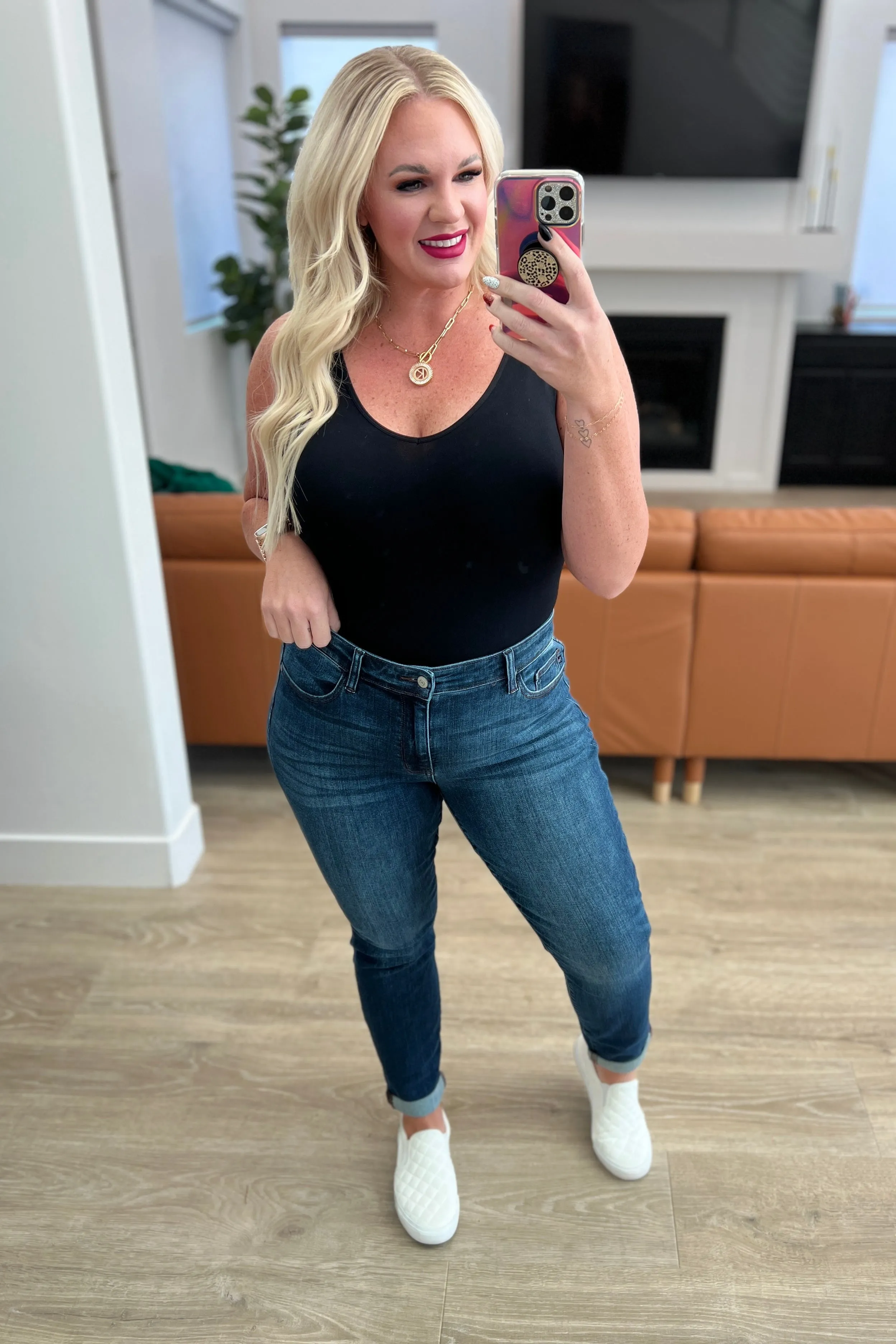 Amber Mid Rise Cuffed Slim Fit Jeans by Judy Blue