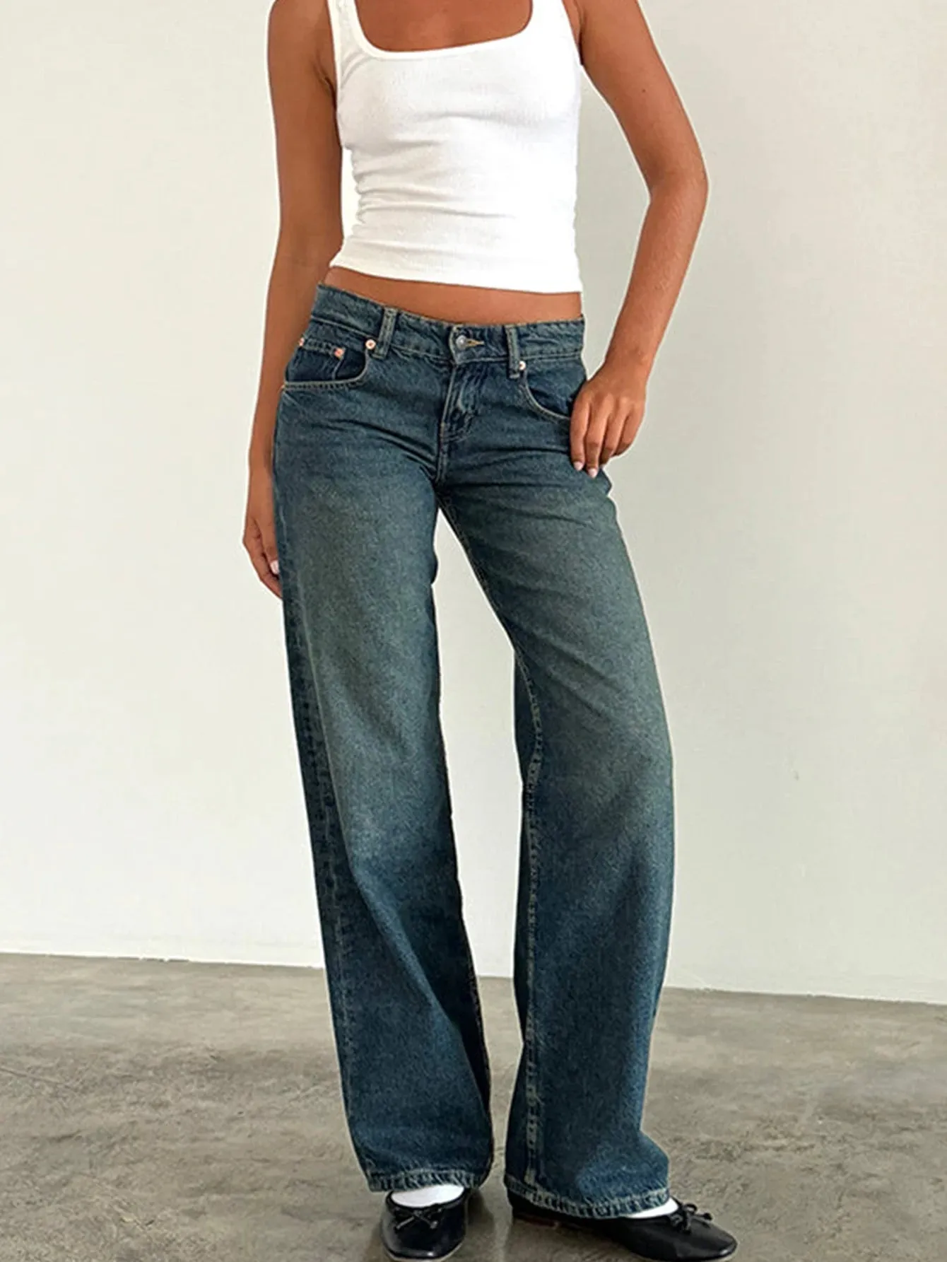 American Retro Wide-Leg Jeans for Women – Trendy Loose Fit, Vintage Style