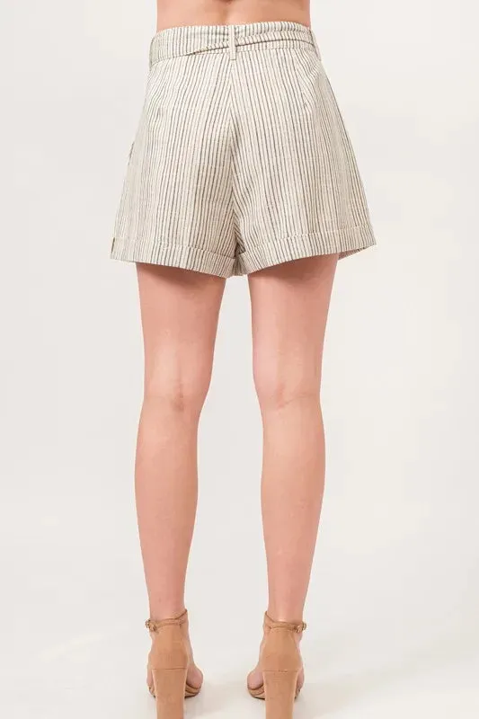 And The Why Linen Blend Striped Flowy Shorts