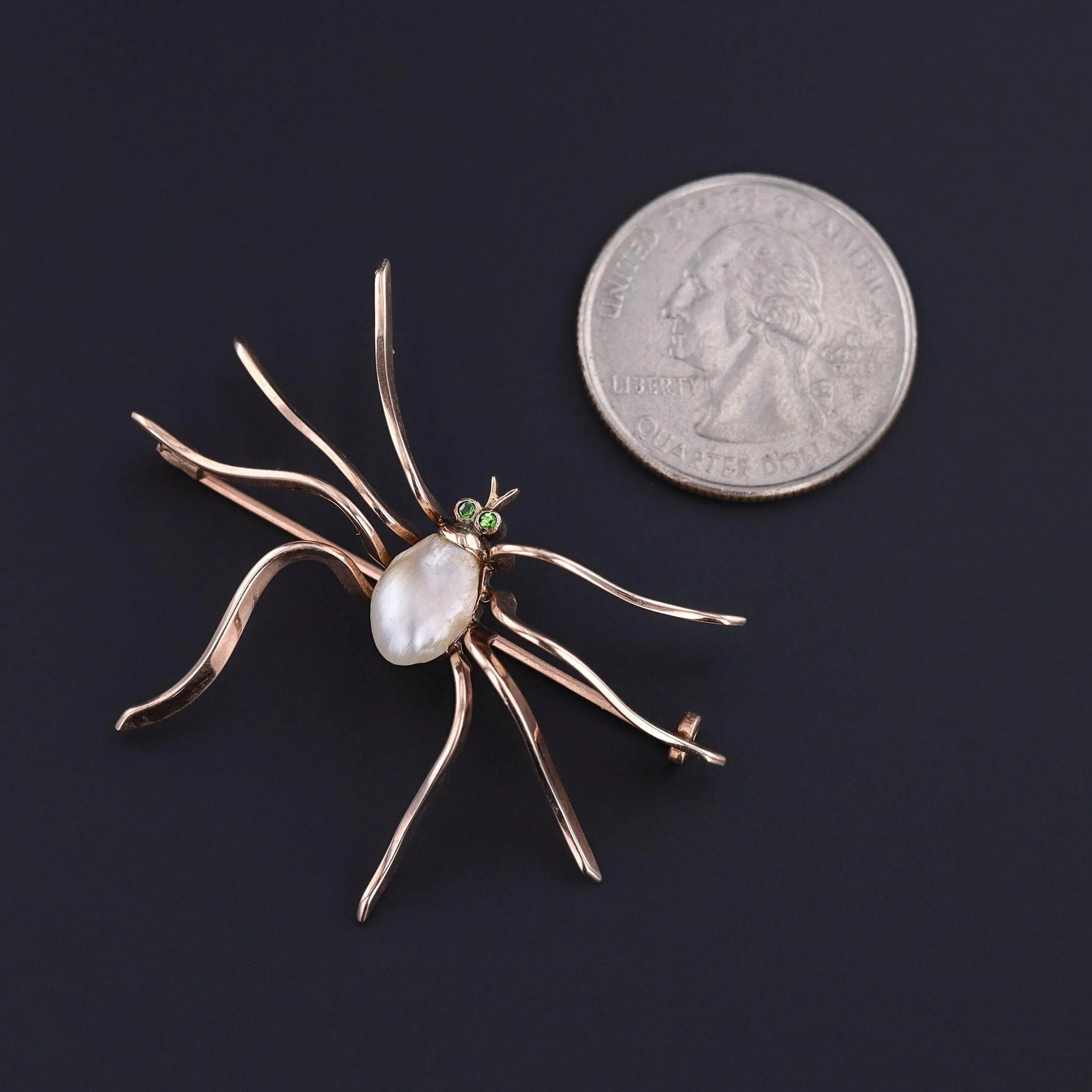 Antique Pearl Spider Brooch of 10k Gold