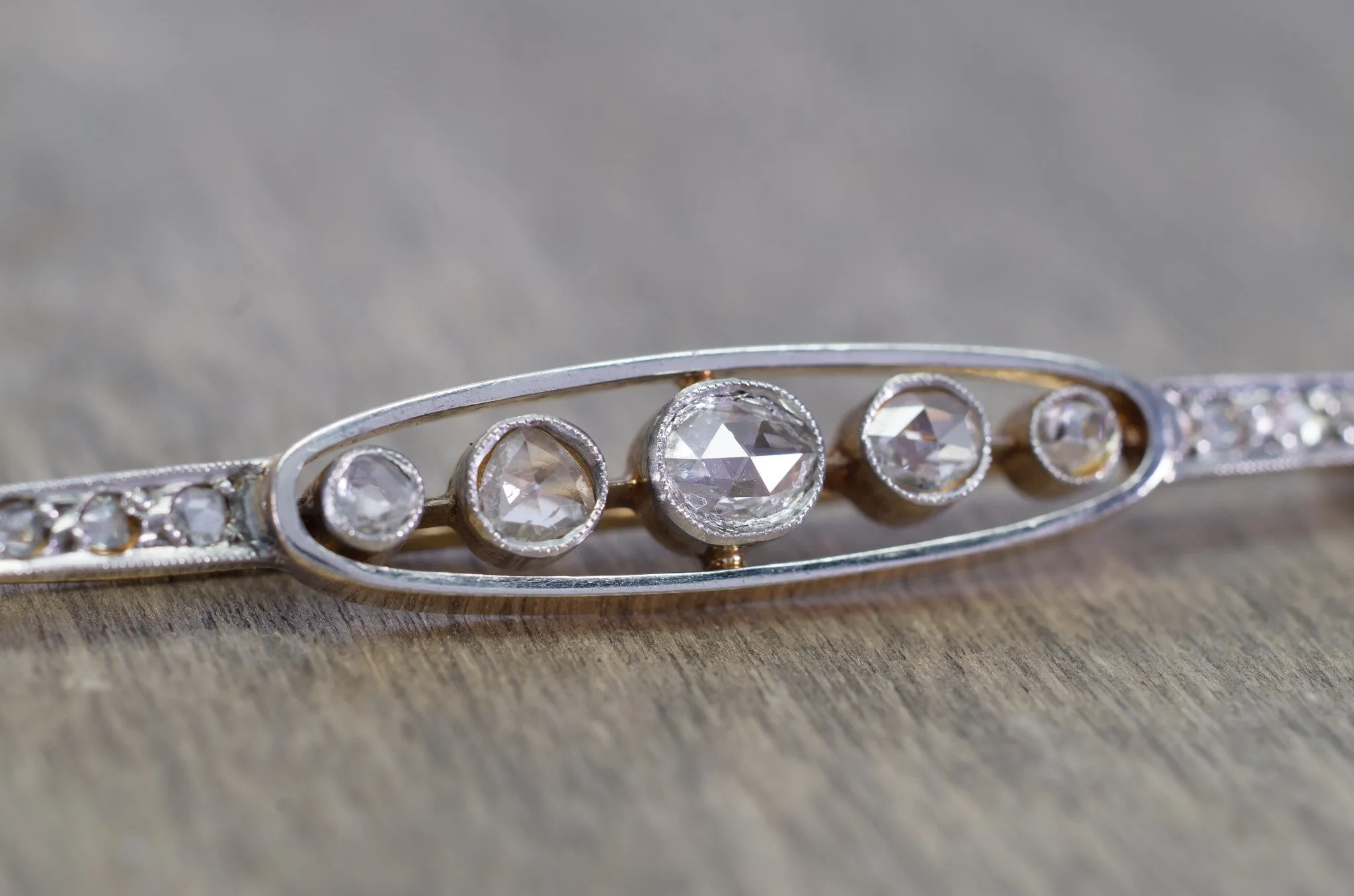 ANTIQUE ROSE CUT DIAMOND FRENCH YELLOW GOLD AND PLATINUM BROOCH