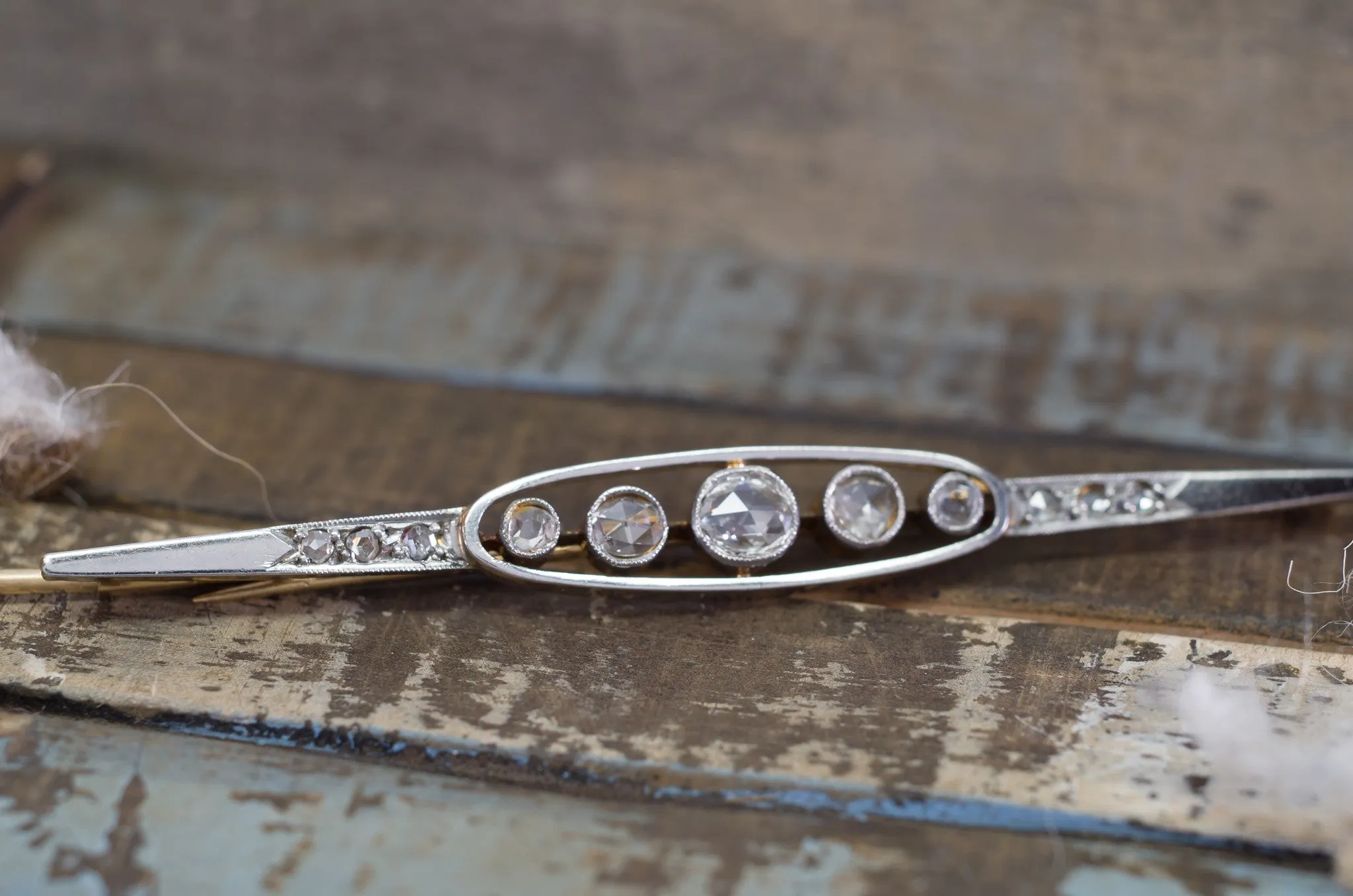 ANTIQUE ROSE CUT DIAMOND FRENCH YELLOW GOLD AND PLATINUM BROOCH