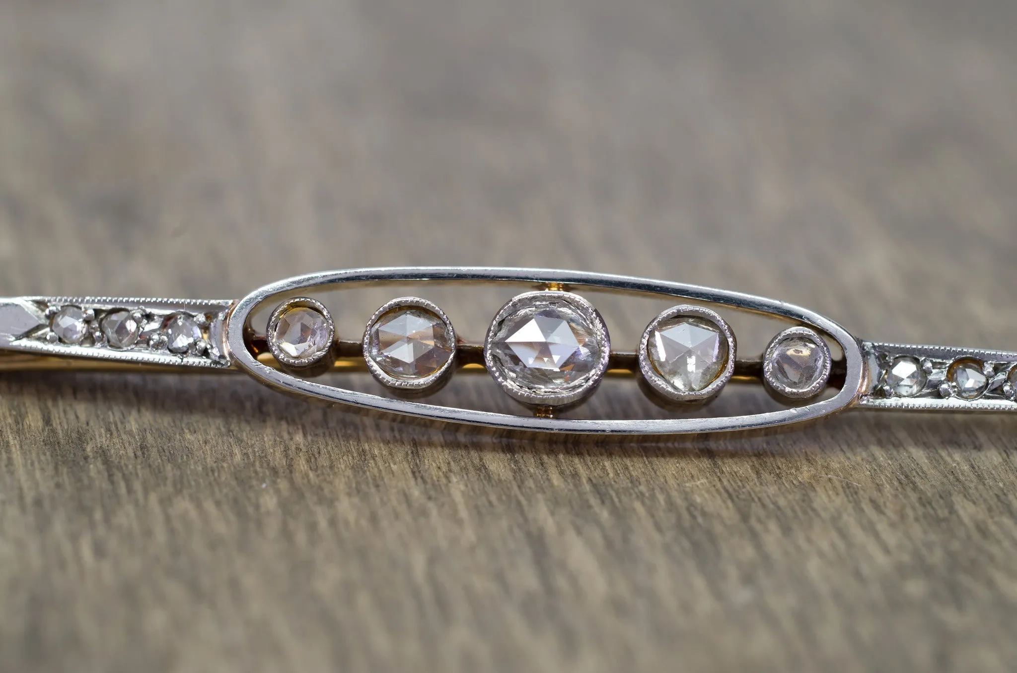 ANTIQUE ROSE CUT DIAMOND FRENCH YELLOW GOLD AND PLATINUM BROOCH