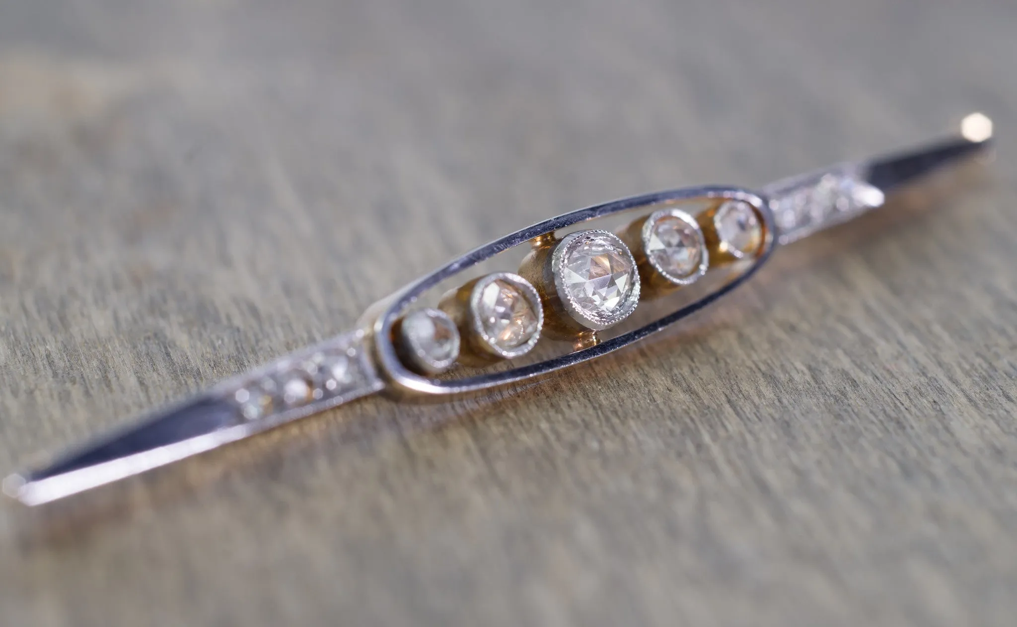 ANTIQUE ROSE CUT DIAMOND FRENCH YELLOW GOLD AND PLATINUM BROOCH