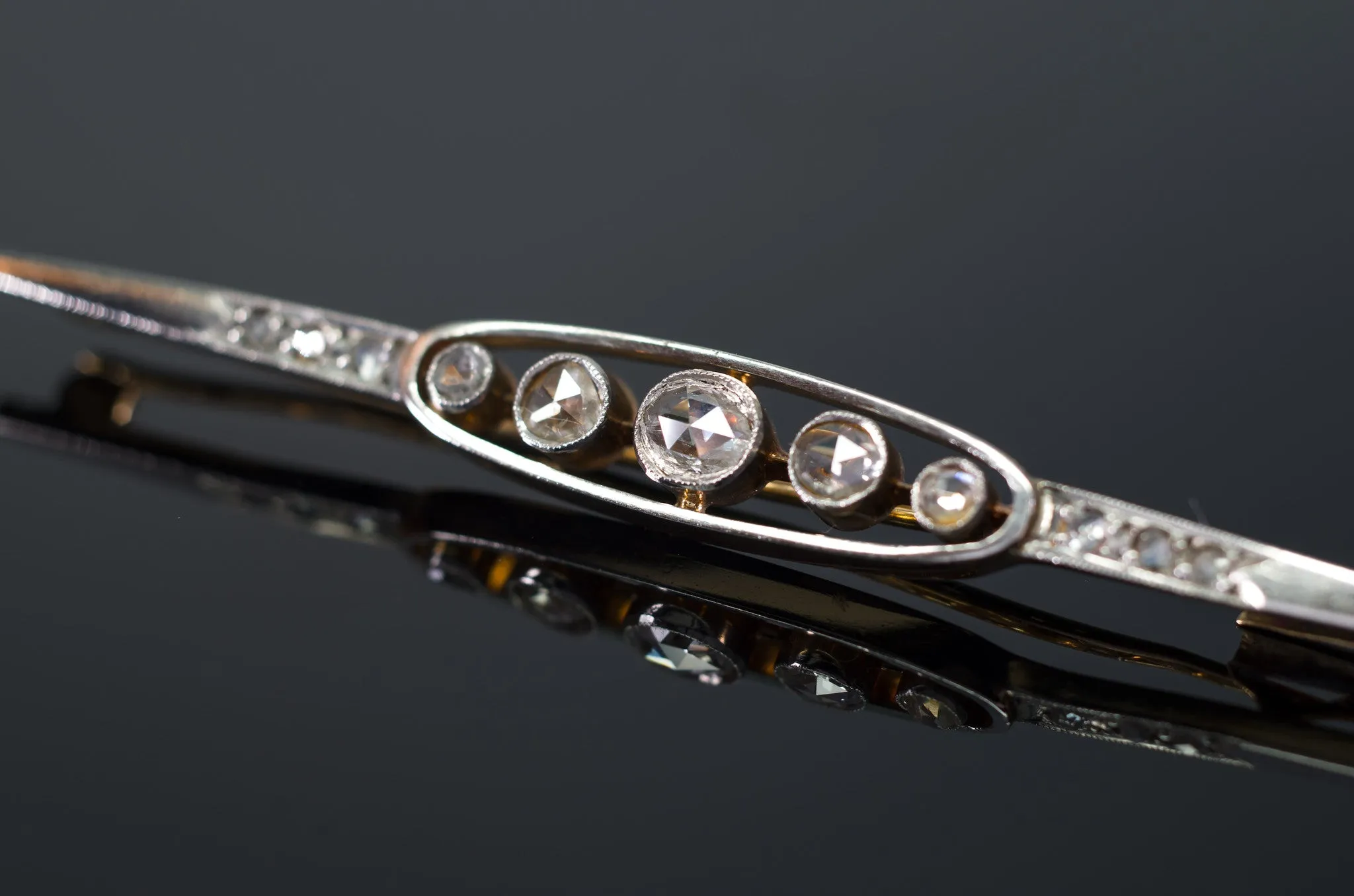 ANTIQUE ROSE CUT DIAMOND FRENCH YELLOW GOLD AND PLATINUM BROOCH
