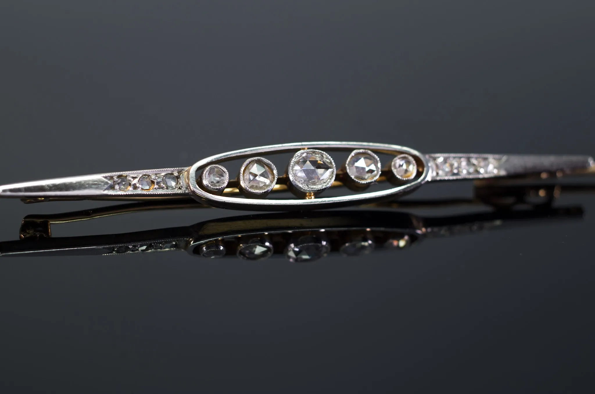 ANTIQUE ROSE CUT DIAMOND FRENCH YELLOW GOLD AND PLATINUM BROOCH