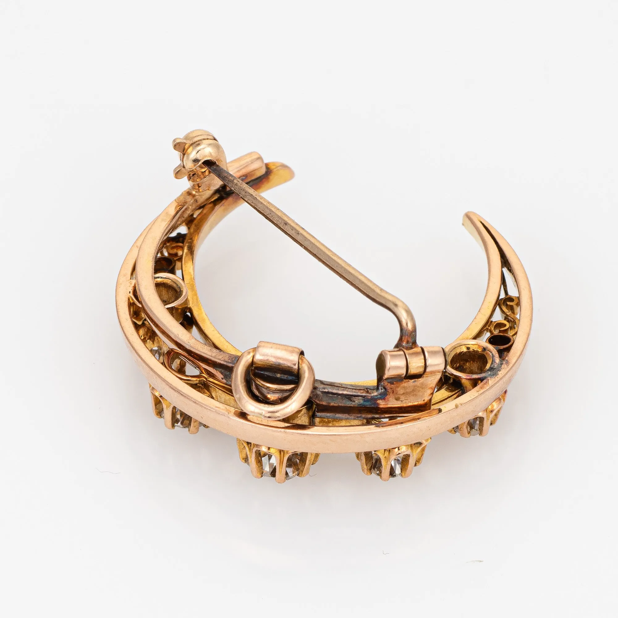 Antique Victorian Diamond Pendant Crescent Moon 14k Gold Star Celestial Brooch
