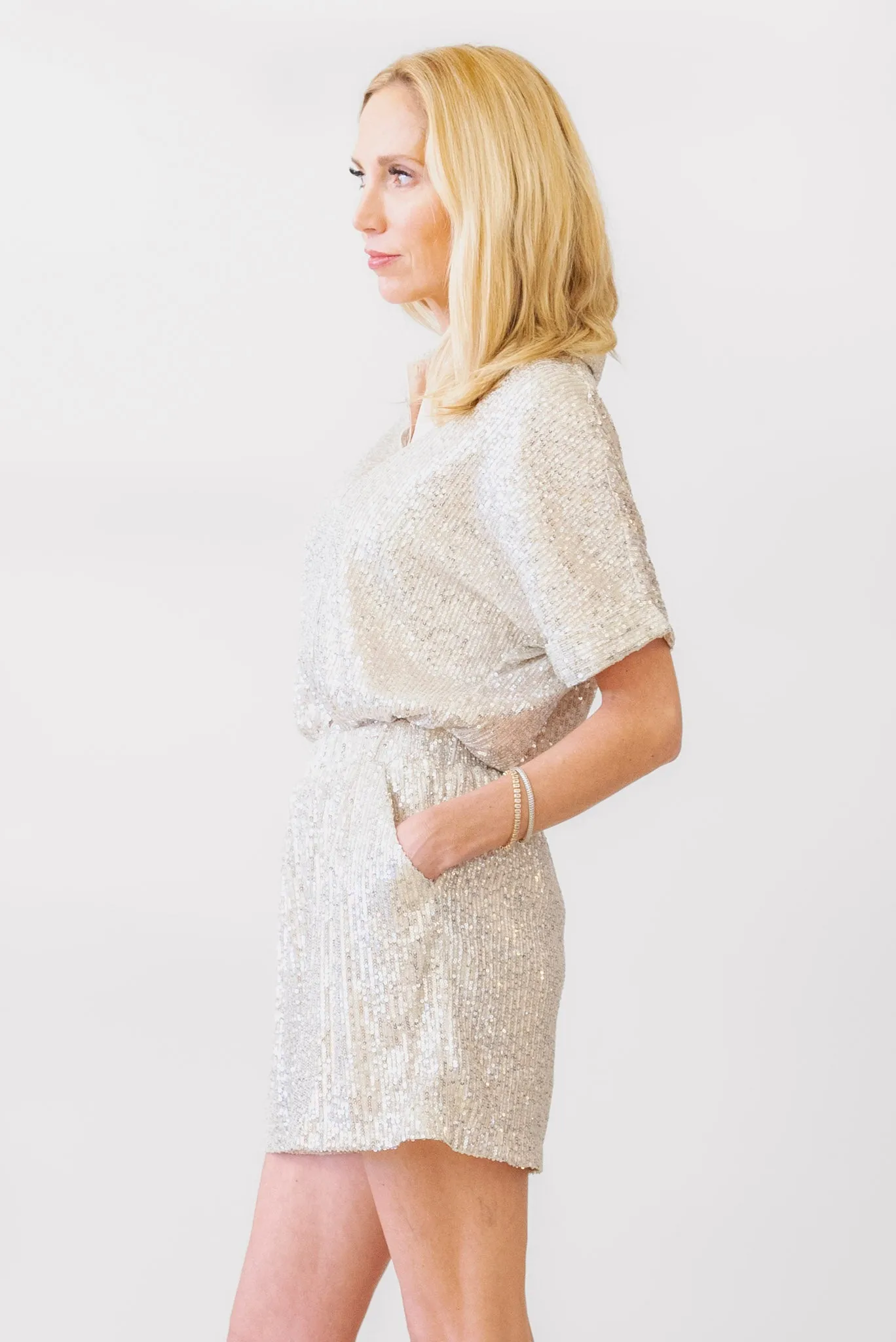Apricot Sequin Shorts in Stone