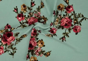 Aqua Floral Crepe