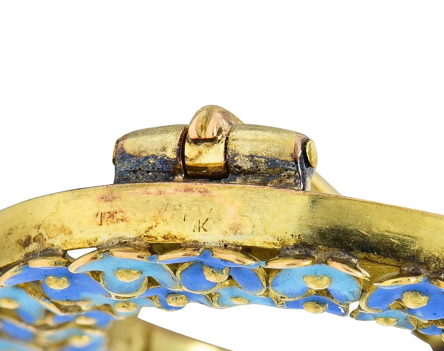 Art Nouveau Enamel 14 Karat Gold Forget-Me-Not Antique Wreath Flower Circle Brooch