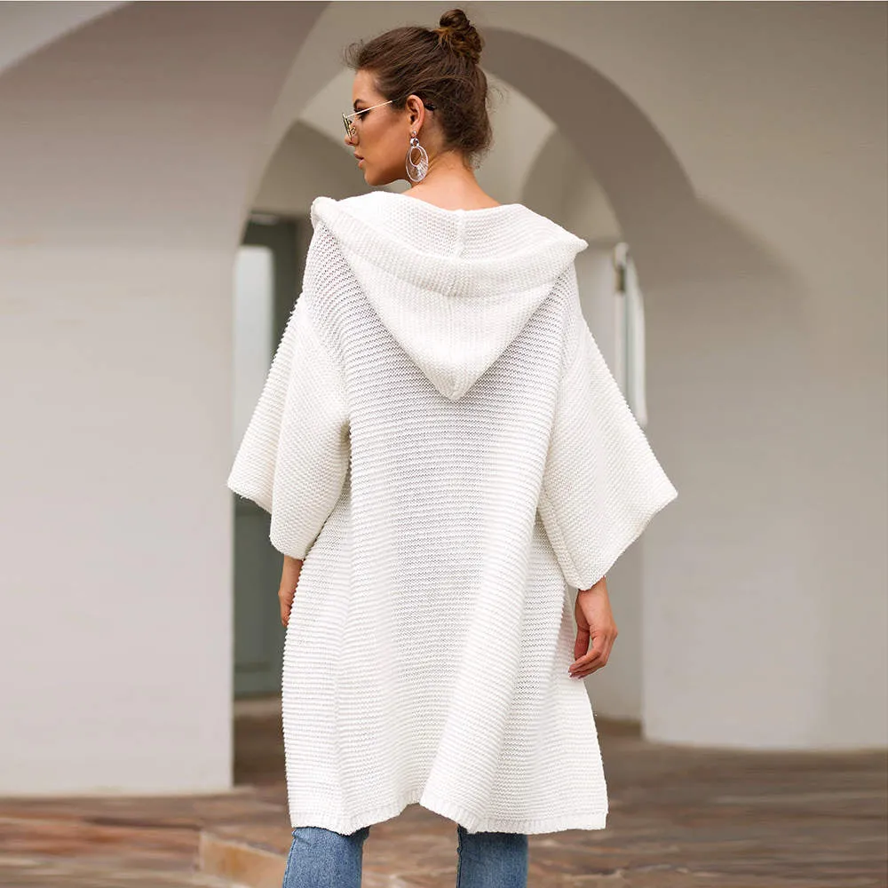 Autumn and Winter Women's Sweaters Three-color Long Hooded Lazy Wind Loose Sweater