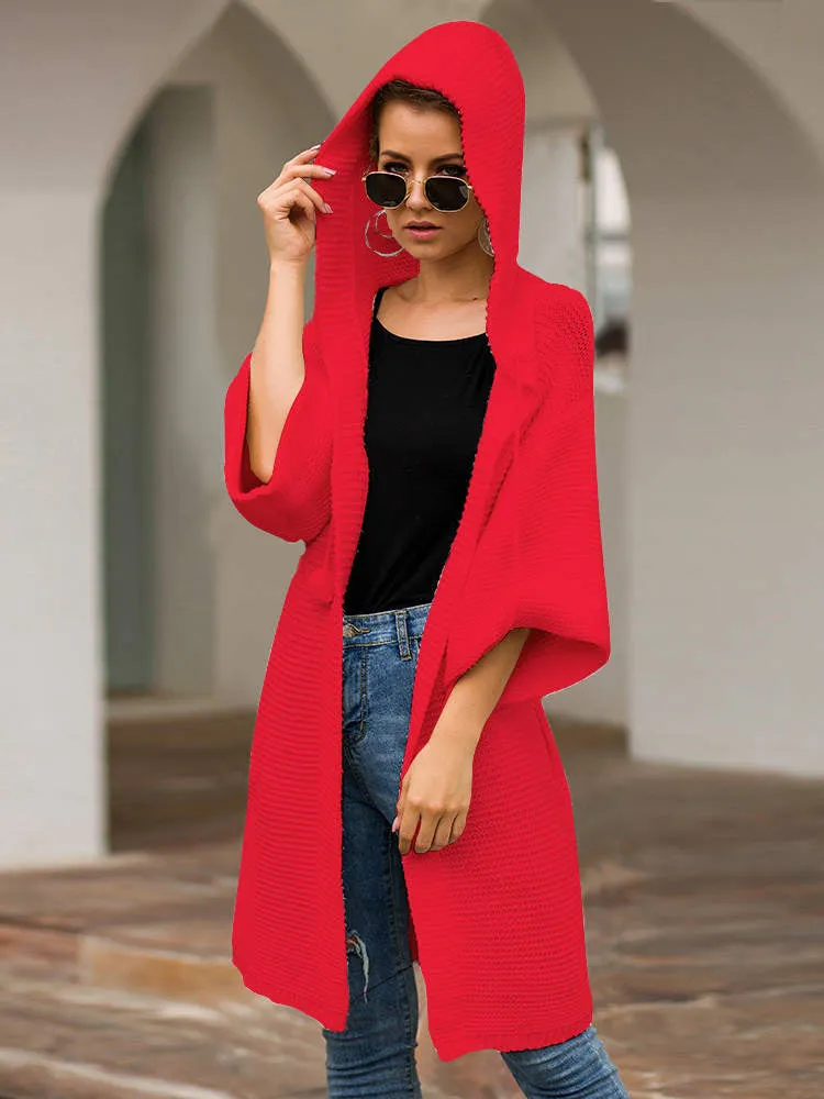 Autumn and Winter Women's Sweaters Three-color Long Hooded Lazy Wind Loose Sweater