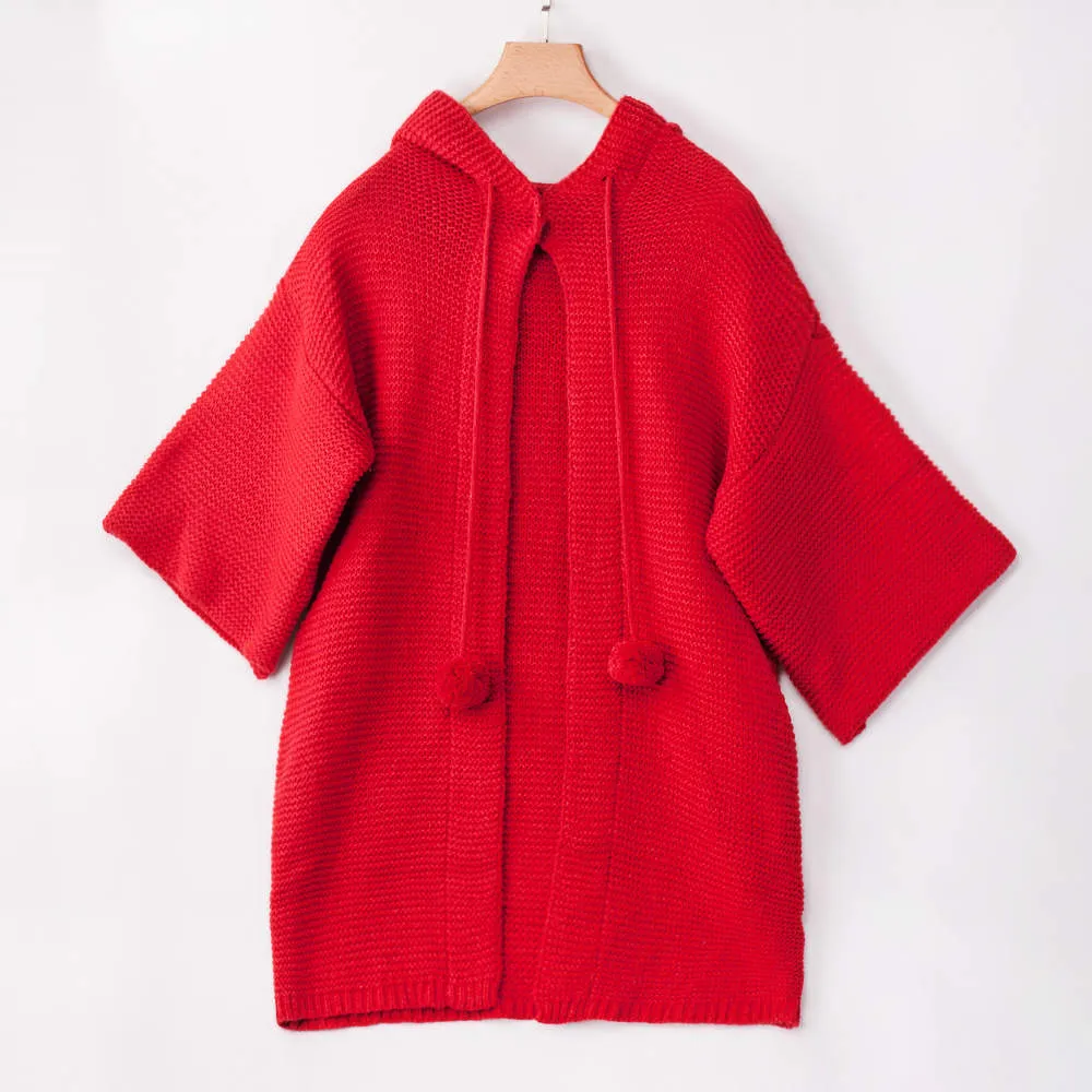 Autumn and Winter Women's Sweaters Three-color Long Hooded Lazy Wind Loose Sweater
