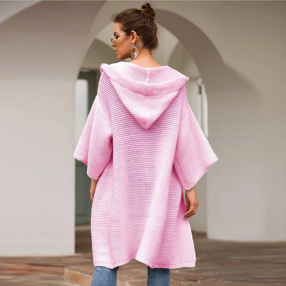 Autumn and Winter Women's Sweaters Three-color Long Hooded Lazy Wind Loose Sweater
