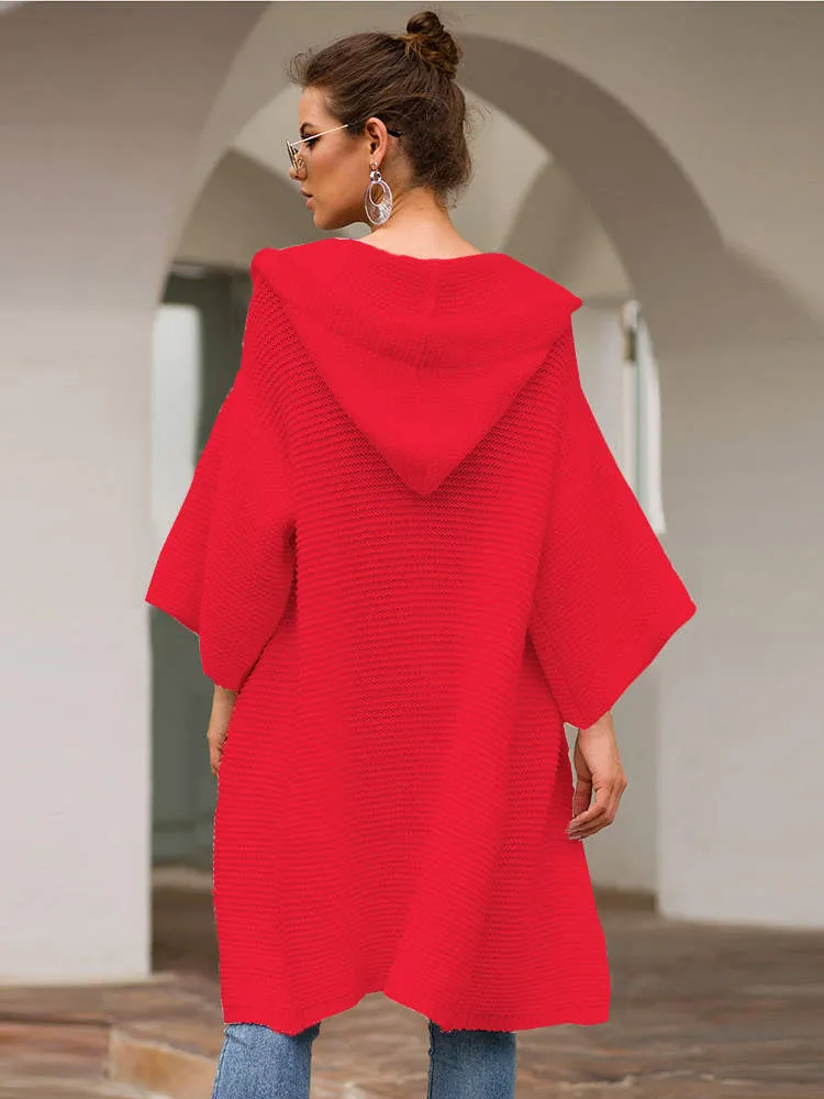 Autumn and Winter Women's Sweaters Three-color Long Hooded Lazy Wind Loose Sweater