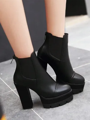 Autumn Winter High Heels Women's Ankle Boots And Short Boots Black Ankle Boots Warm Short Boots Thick Heels Outdoor Boots With Back Zip