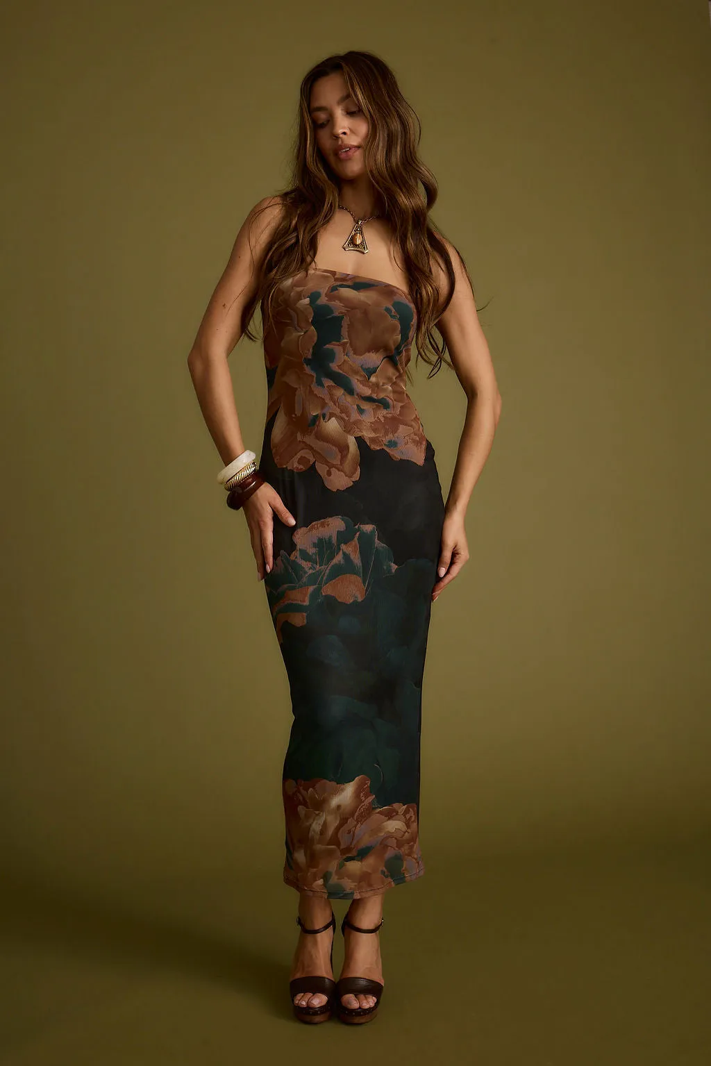 Avani Emerald Floral Strapless Maxi Dress