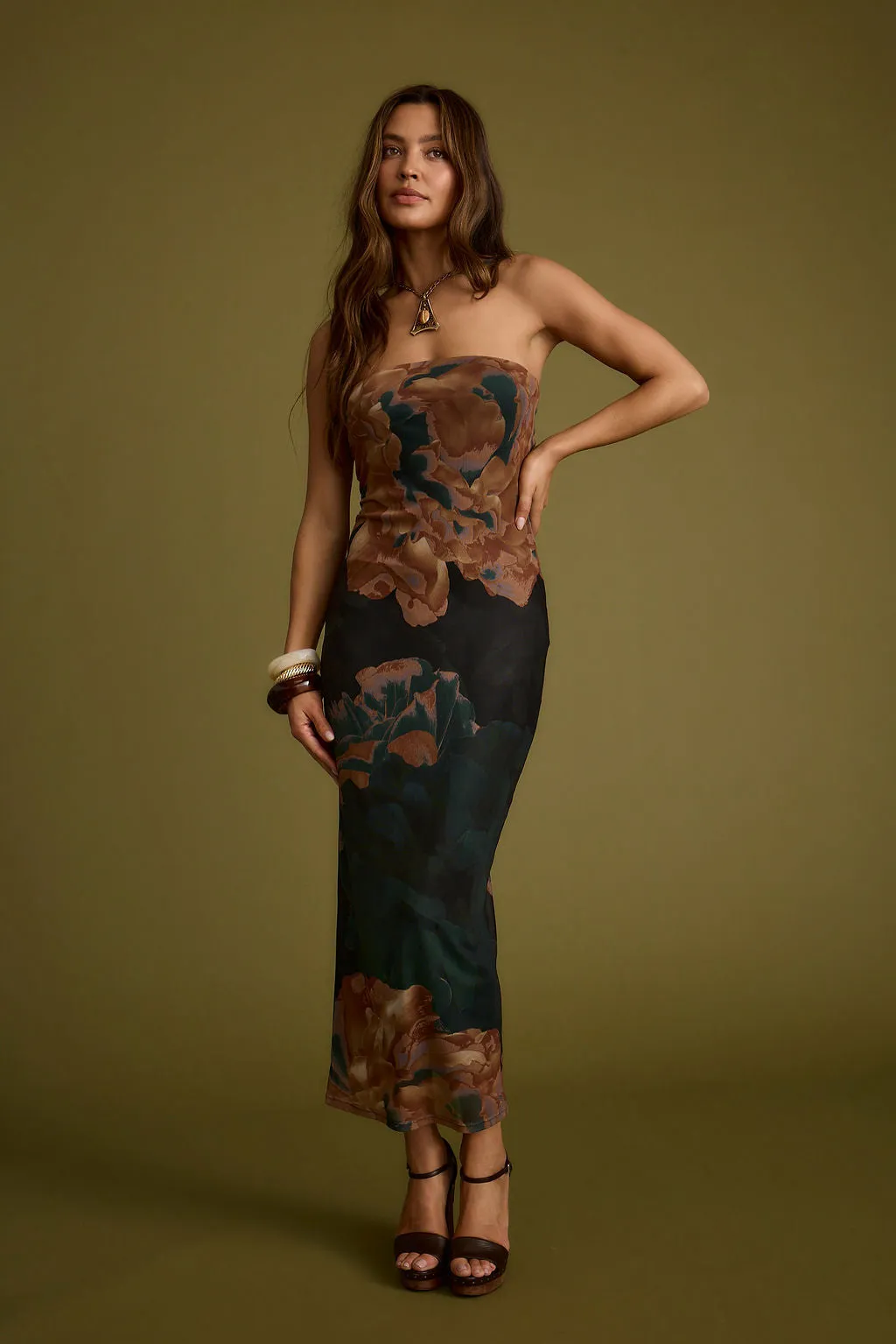 Avani Emerald Floral Strapless Maxi Dress