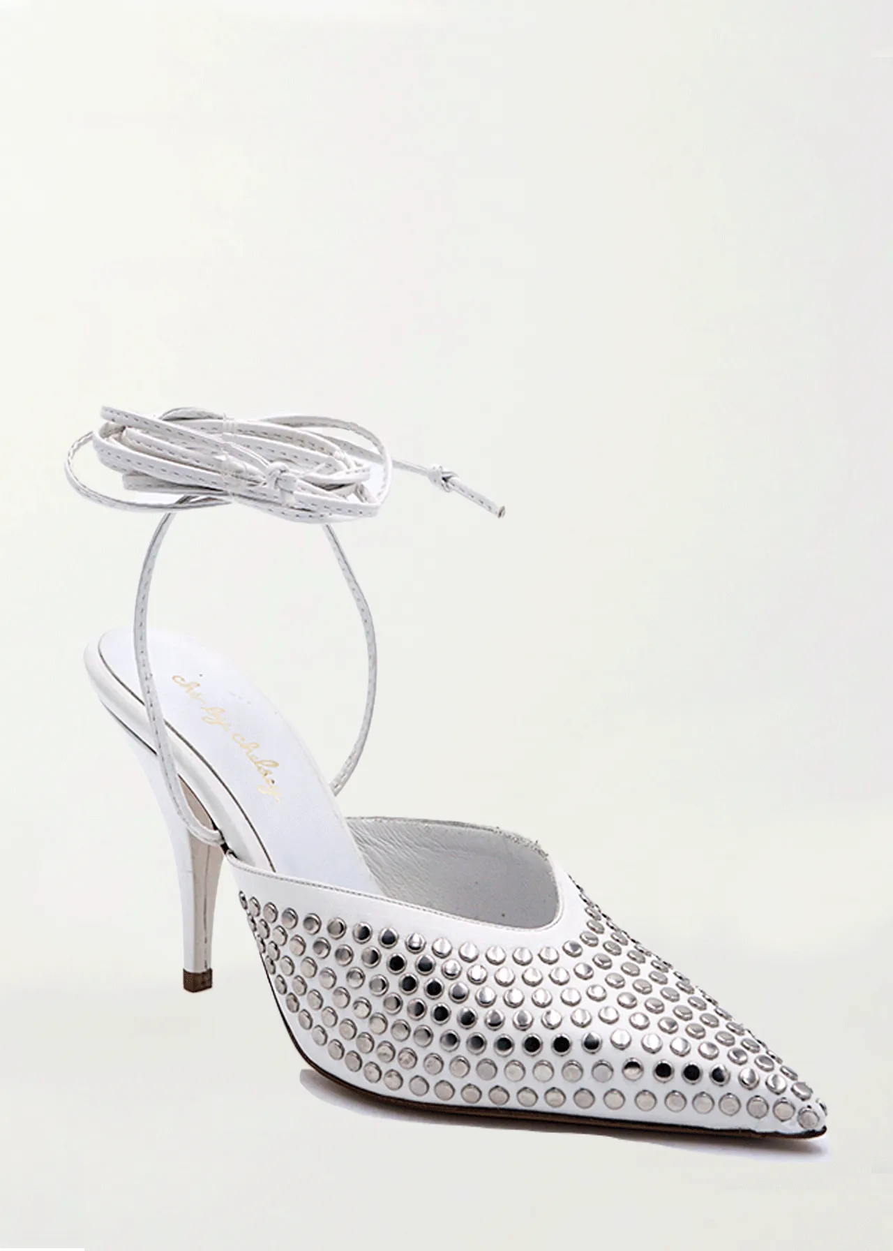 Axelle Studded Wrap Up Heel in White
