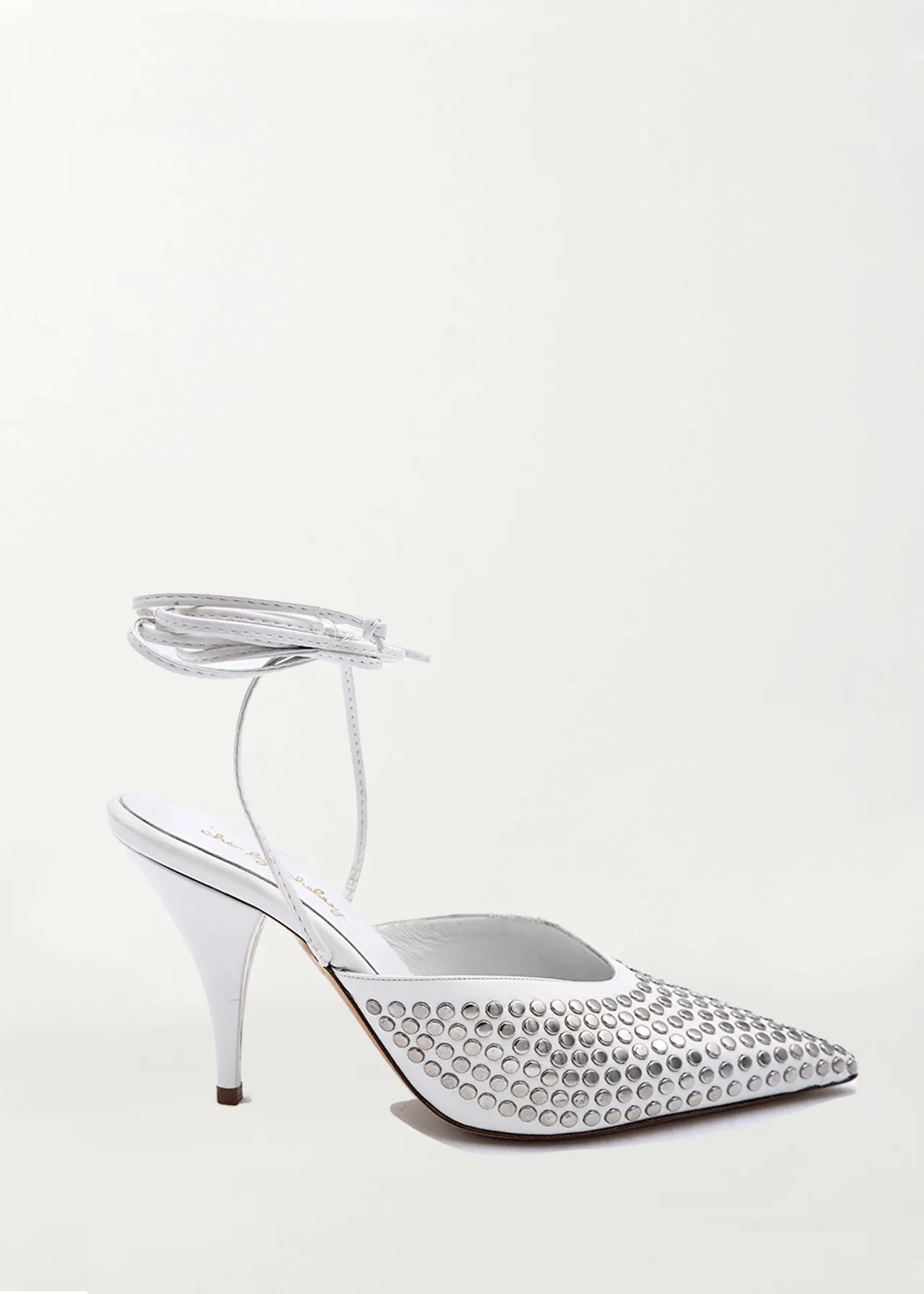 Axelle Studded Wrap Up Heel in White