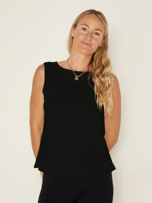 Bamboo Boat Neck Singlet - Black