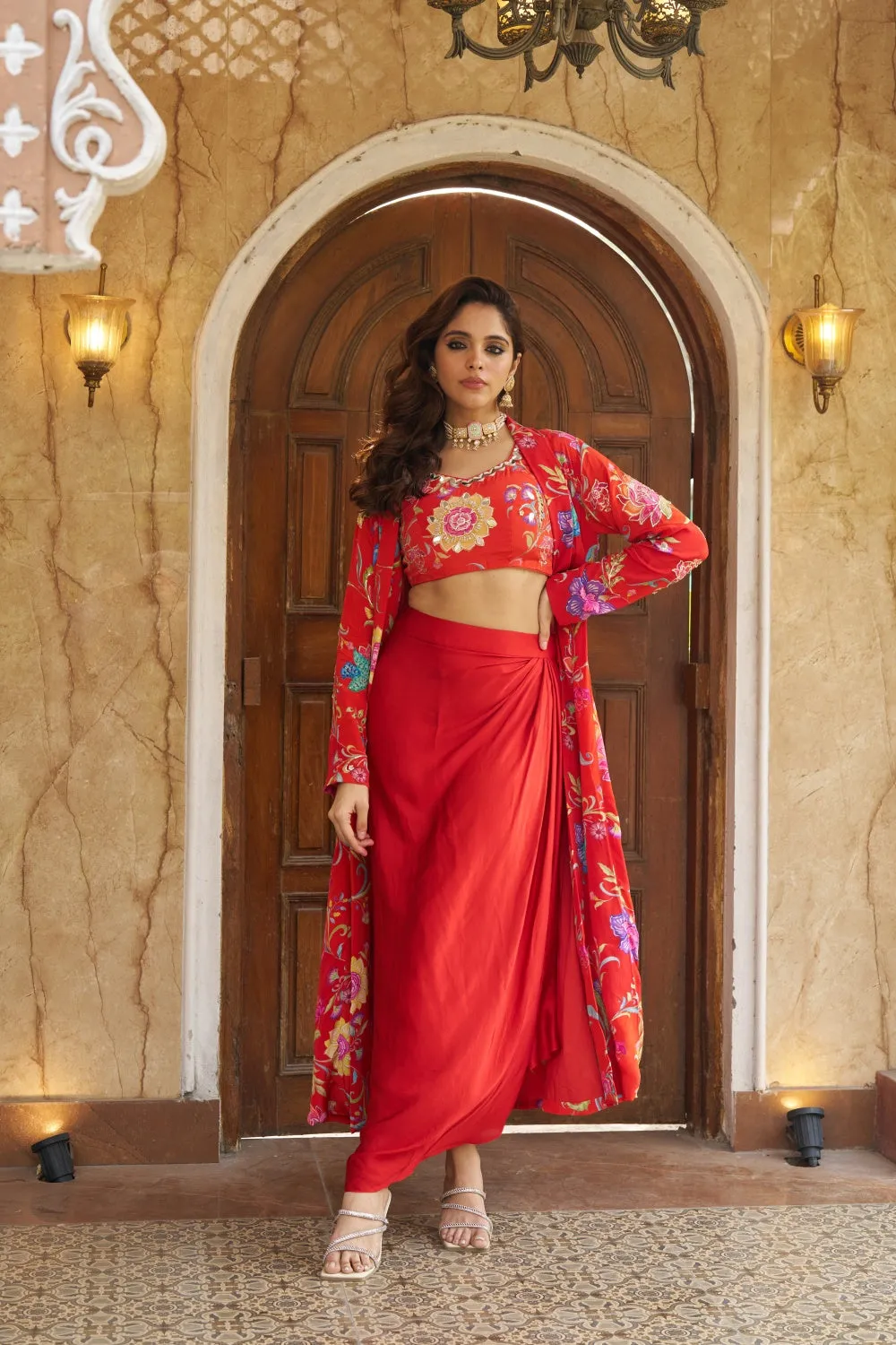 Bareen Burnt Orange Jacket W/Skirt Set