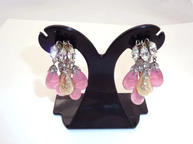 Baroque pearl and pink crystal brooch and earrings by Roger Jean-Pierre