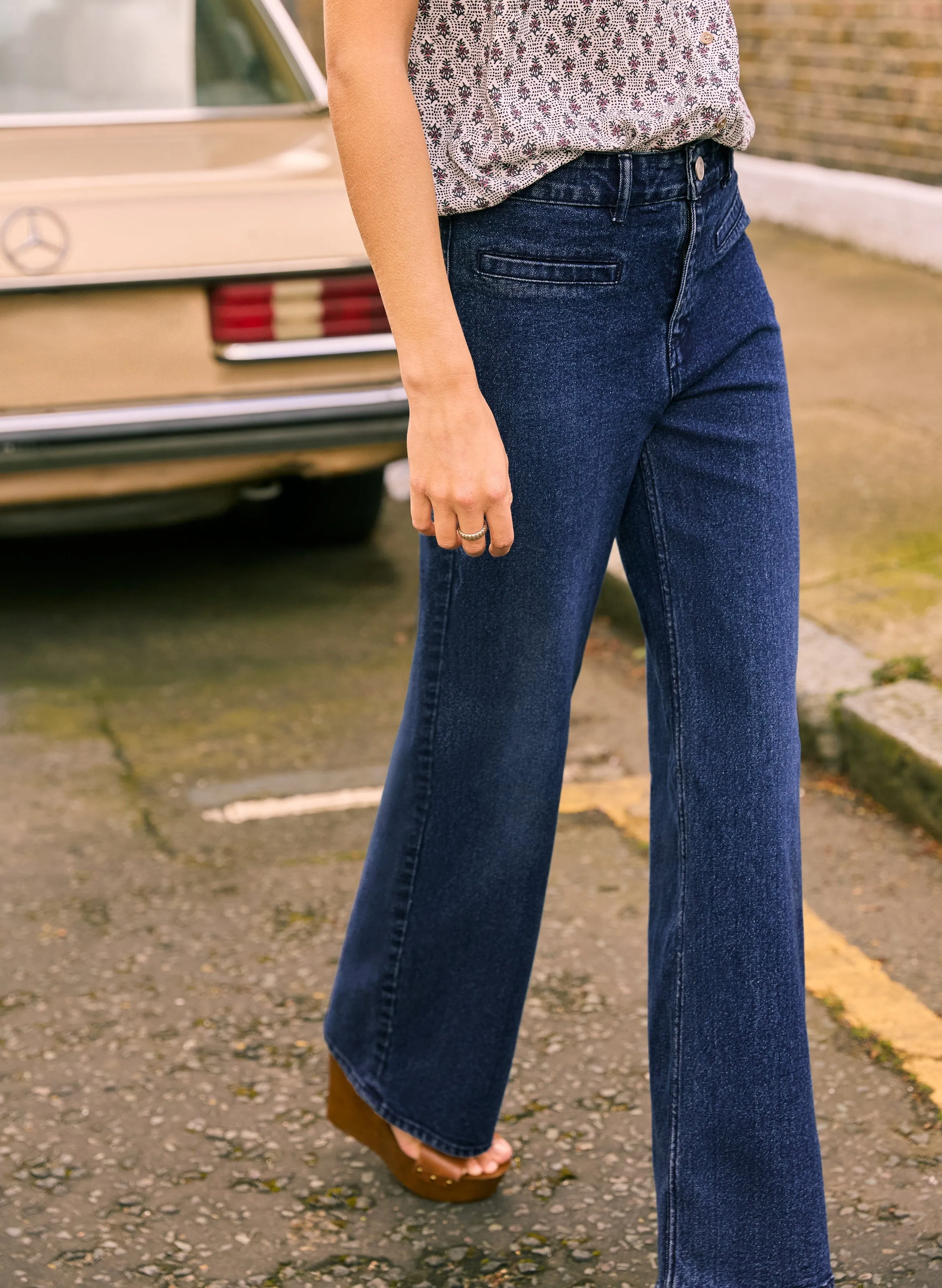 Baukjen Organic Cotton Pocket Wide Leg Jeans | Dark Indigo
