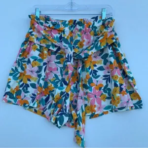 BCBGeneration Women’s Relaxed Elastic Tie waist Floral Short Size L wide Leg