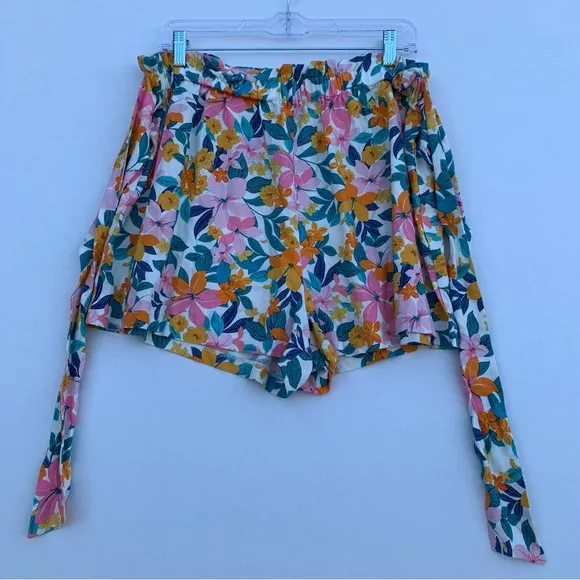 BCBGeneration Women’s Relaxed Elastic Tie waist Floral Short Size L wide Leg