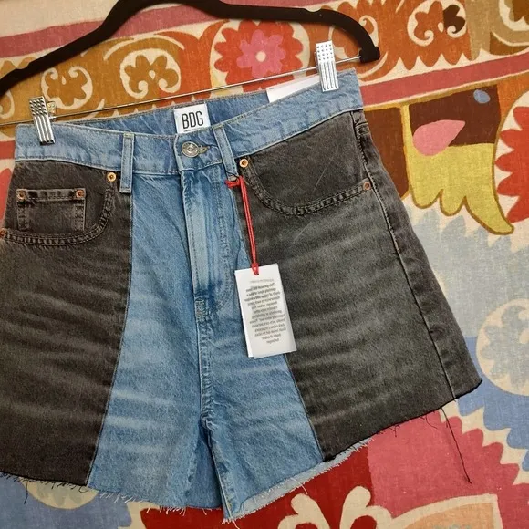 BDG Pax High Rise Denim Shorts Color Block Urban Outfitters Size 29
